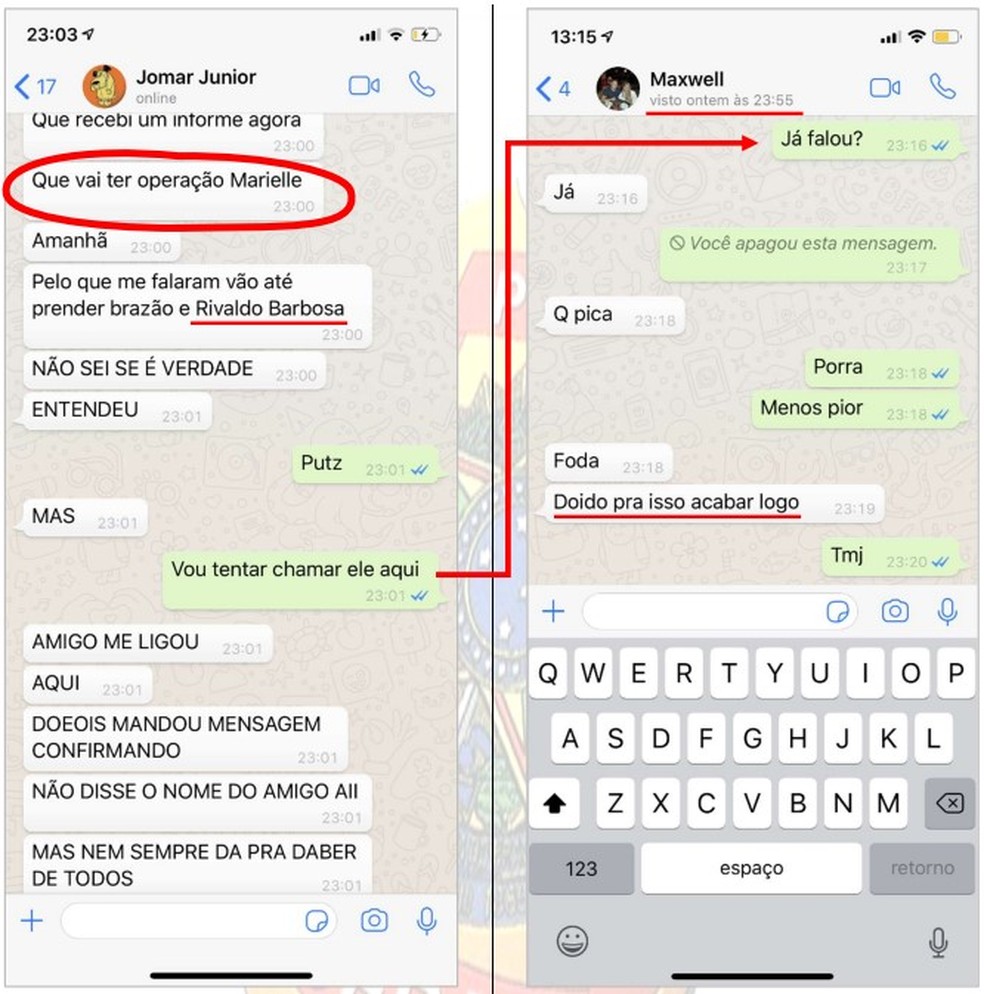 Conversa na qual Maxwell é alertado de operação do caso Marielle no dia seguinte — Foto: Reprodução