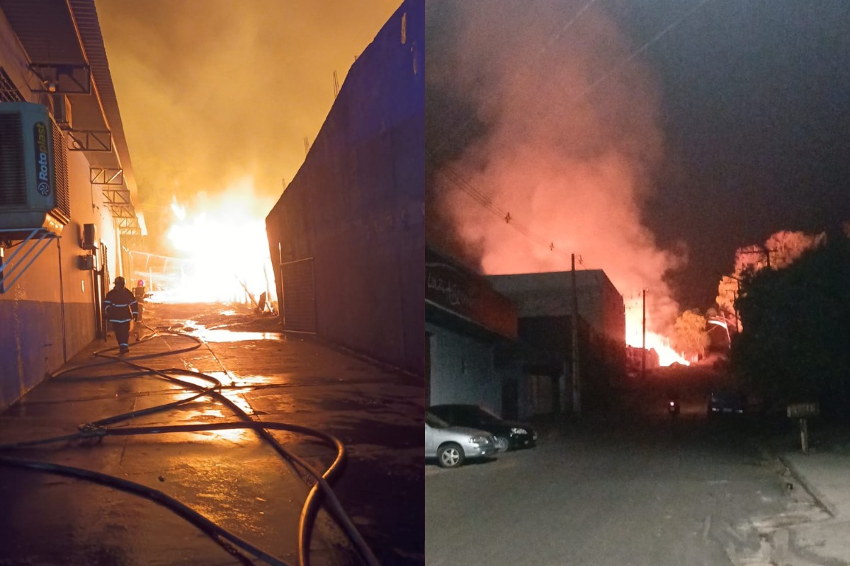 Vídeo: incêndio de grandes proporções atinge 4 lojas em Barra do Garças (MT)
