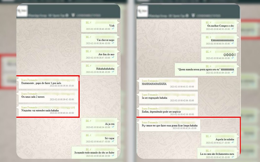 Conversa entre Ícaro Fernando e Bruno Lopez, acusados de manipulação em jogos de futebol — Foto: Reprodução/MPGO