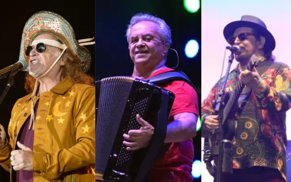 Alceu Valença, Flávio José e Geraldo Azevedo são confirmados no São João da Bahia no Largo do Pelourinho — Foto: Érico Andrade/g1 / Divulgação/Bahiatursa / Bruna Couto/g1