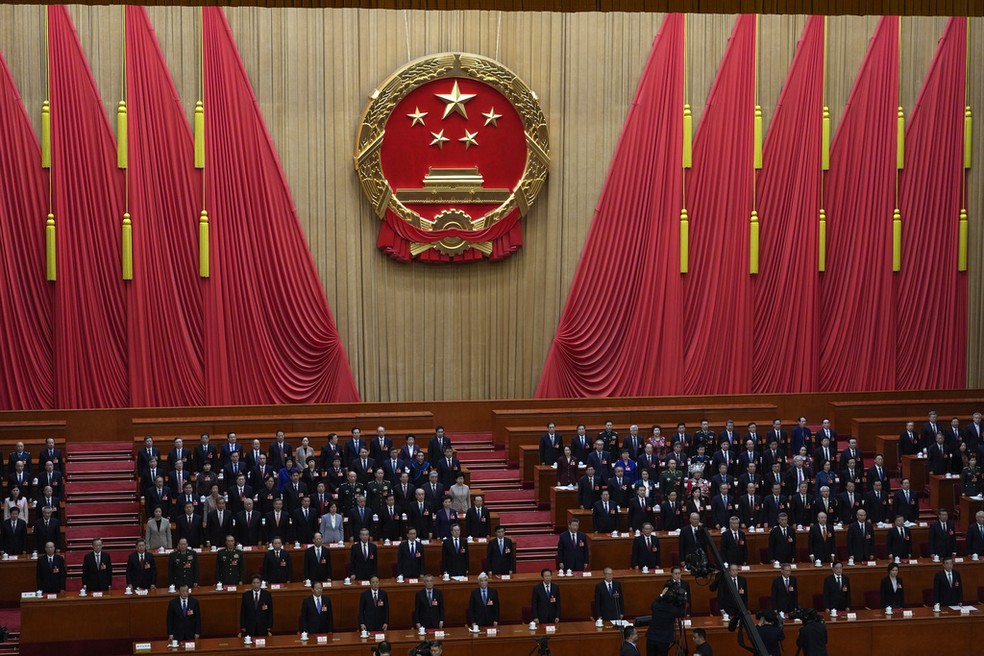 Lideranças chinesas durante encerramento do Congresso Nacional Popular — Foto: AP Photo/Ng Han Guan