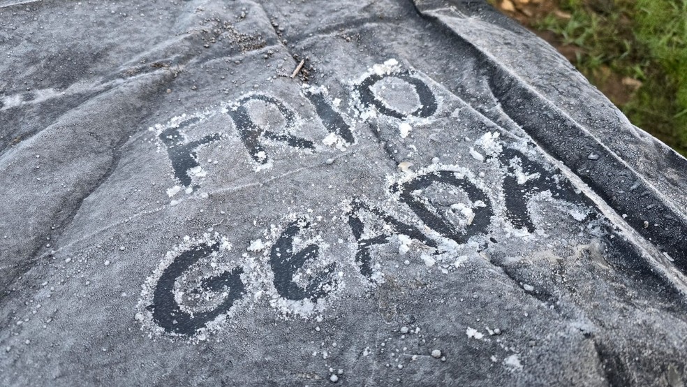 Geada no Vale do Caminhos da Neve, em São Joaquim, na Serra — Foto: Mycchel Legnaghi/São Joaquim Online/Divulgação
