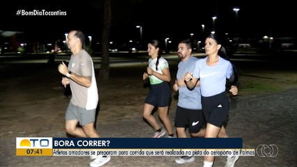 Atletas amadores se preparam para percurso de corrida na pista do Aeroporto de Palmas