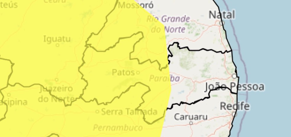 Alerta de baixa umidade do ar para a Para&iacute;ba &mdash; Foto: Reprodu&ccedil;&atilde;o/Inmet