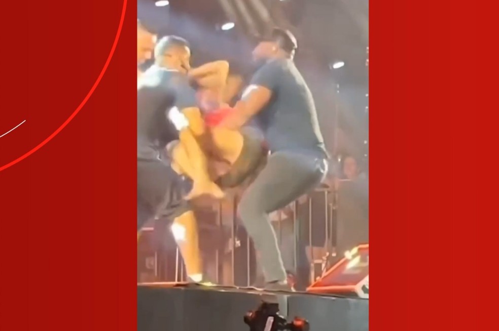 Fã invade palco e é imobilizada por seguranças de Simone durante show na Bahia — Foto: Reprodução/Redes Sociais