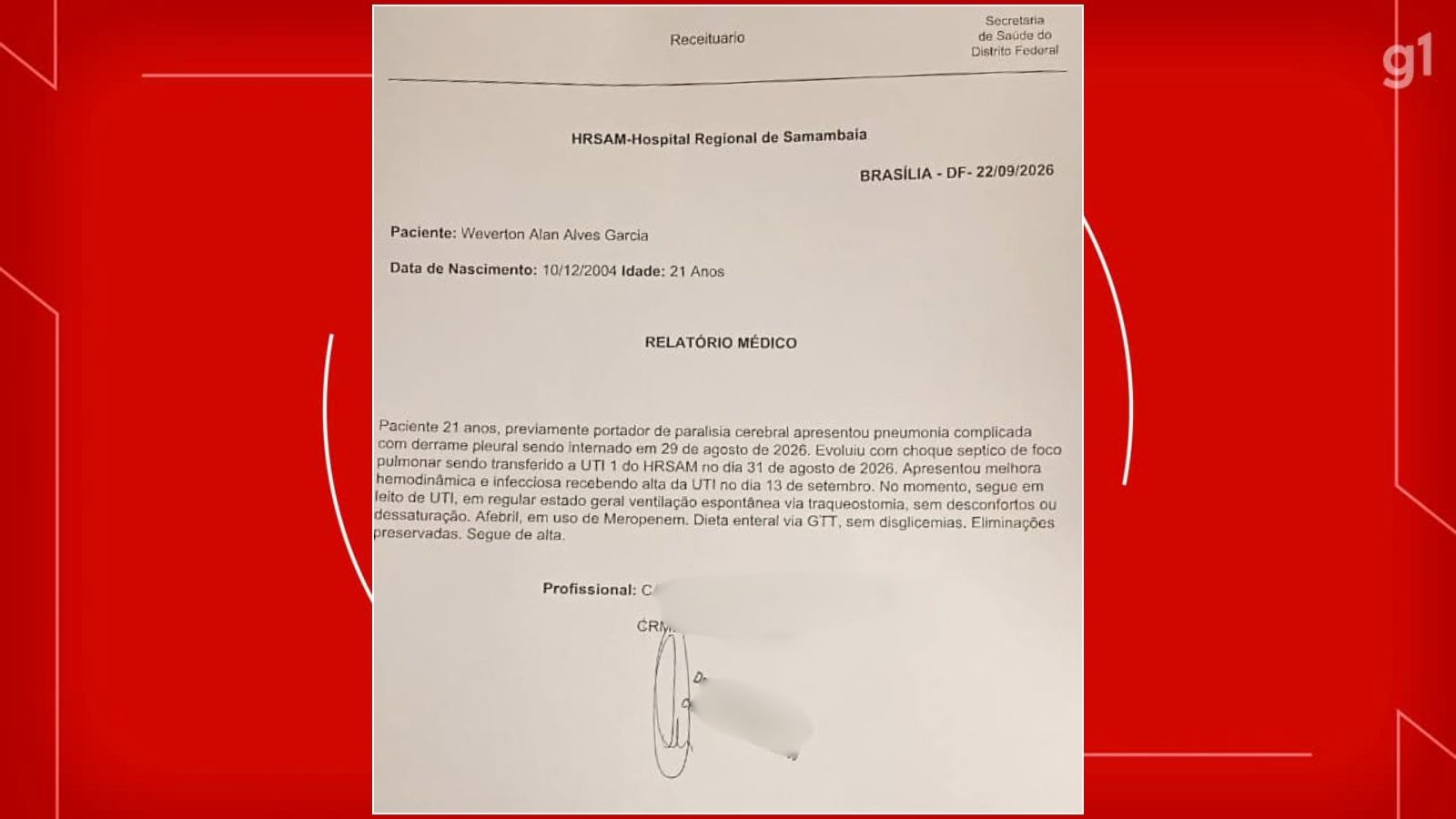 Jovem com paralisia cerebral segue em UTI 10 dias após alta por falta de leito