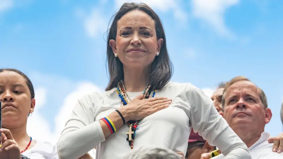 A líder oposicionista venezuelana María Corina Machado conversou com o serviço em espanhol da BBC a poucos dias de 10 de janeiro — Foto: Getty Images/BBC
