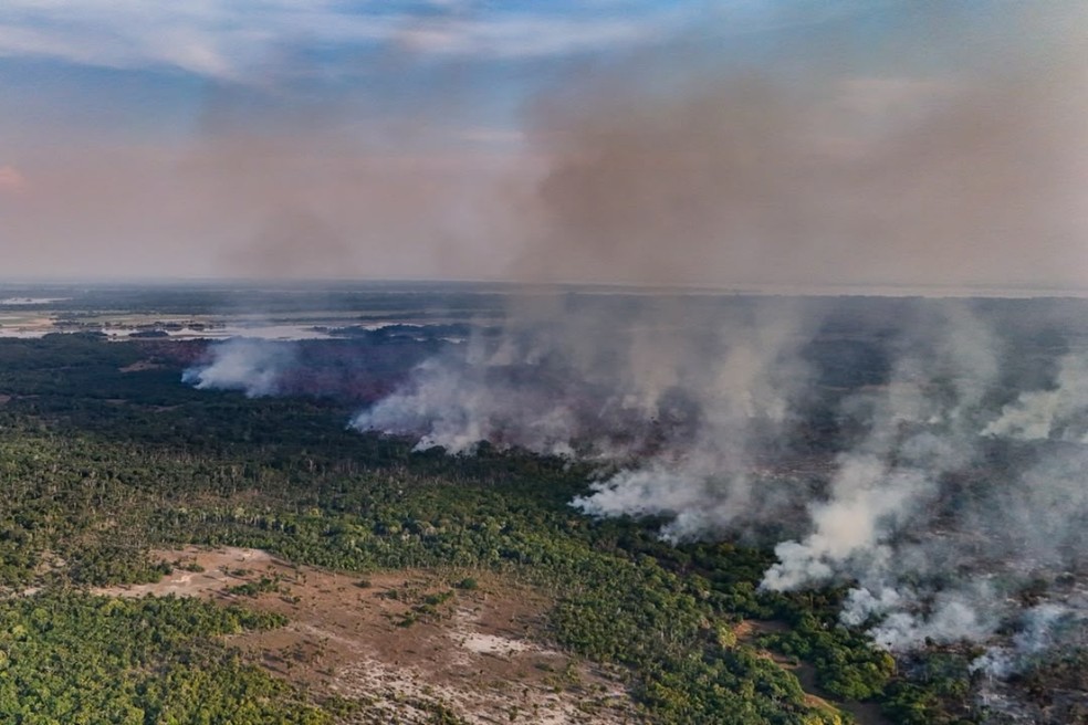 Incêndio afeta área de mata em Itacoatiara. — Foto: Liam Cavalcante/Rede Amazônica