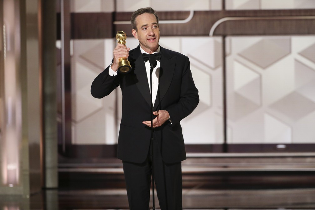 Matthew Macfadyen agradece pelo Globo de Ouro 2024 por sua atuação em 'Succession' — Foto: Sonja Flemming/CBS via AP