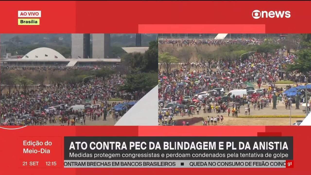 Manifestantes realizam ato contra PEC da Blindagem e PL da Anistia em Brasília