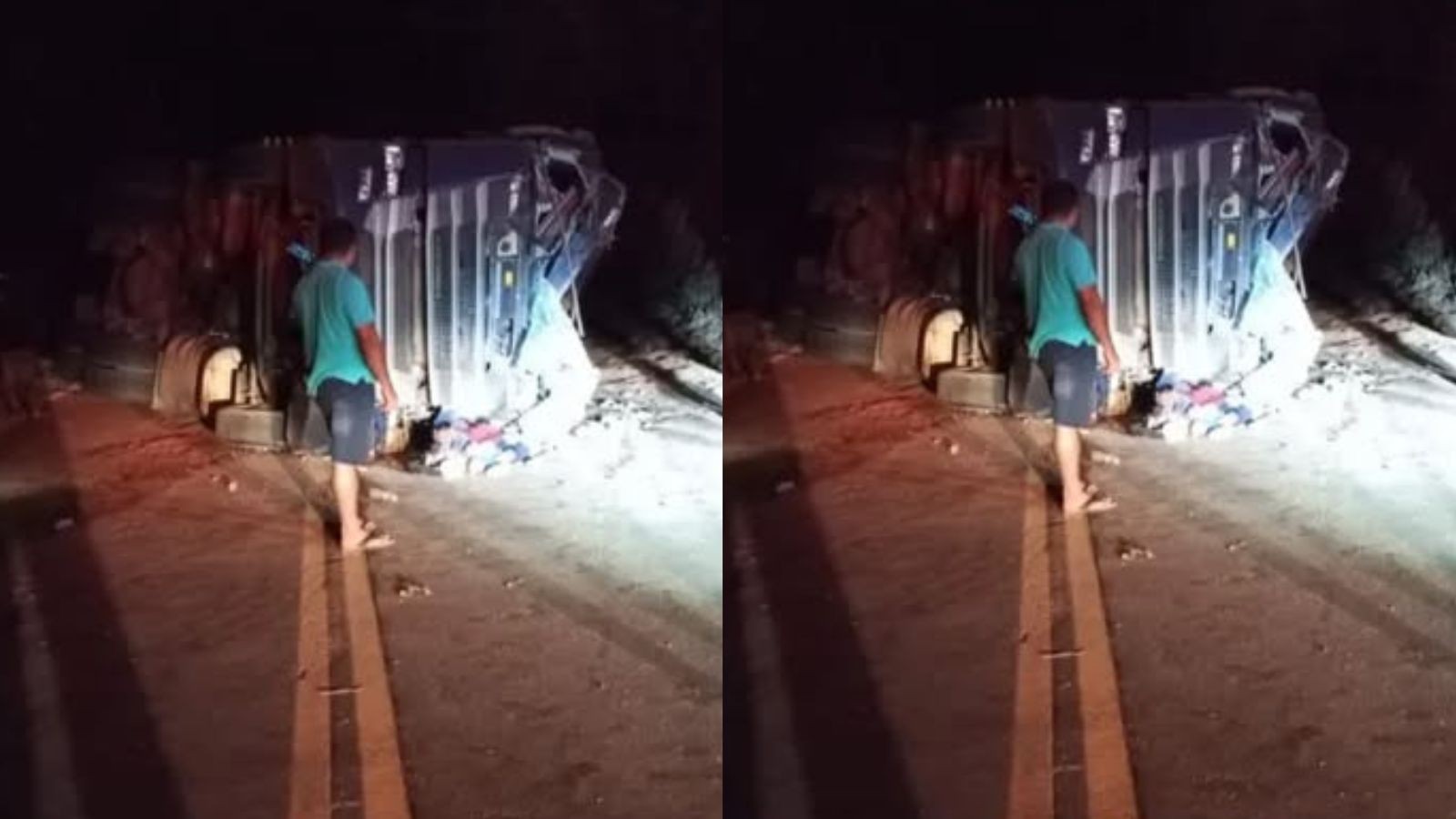 Caminhão carregado com cereais tomba perto de ponte no Sudoeste do Piauí