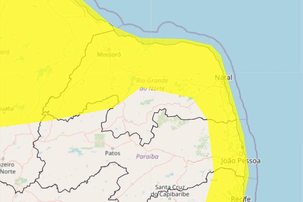 Alerta de chuvas no Rio Grande do Norte — Foto: Inmet/Reprodução
