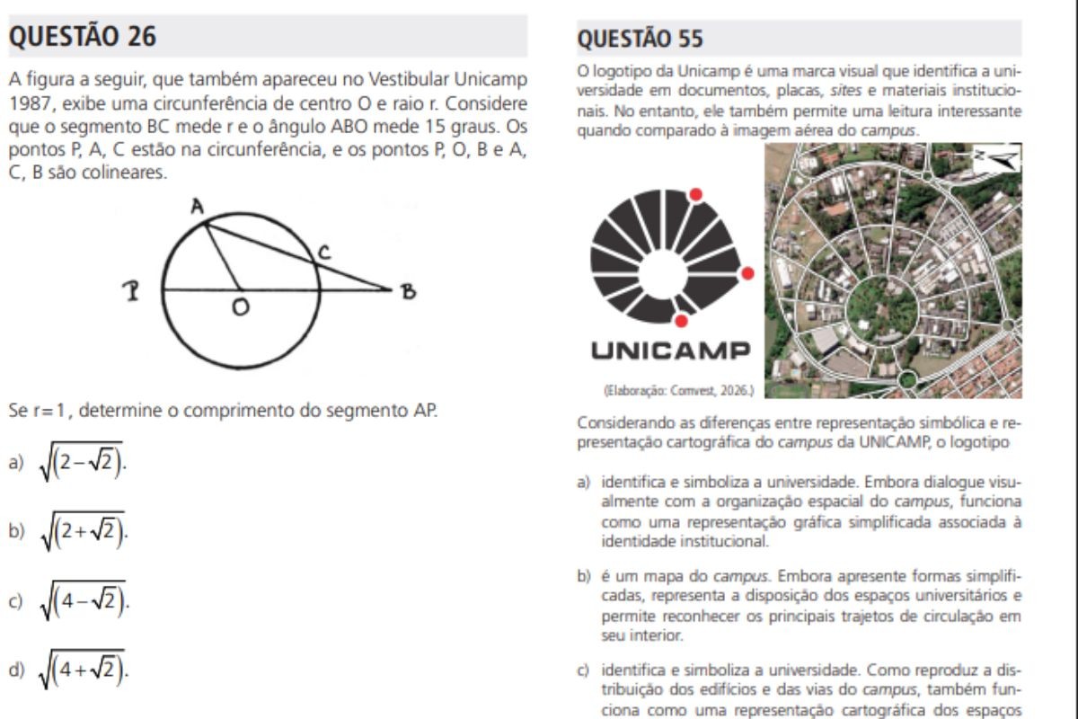 Unicamp 2027: 1ª fase tem 'revival de questão' em uma autohomenagem aos 40 anos do vestibular