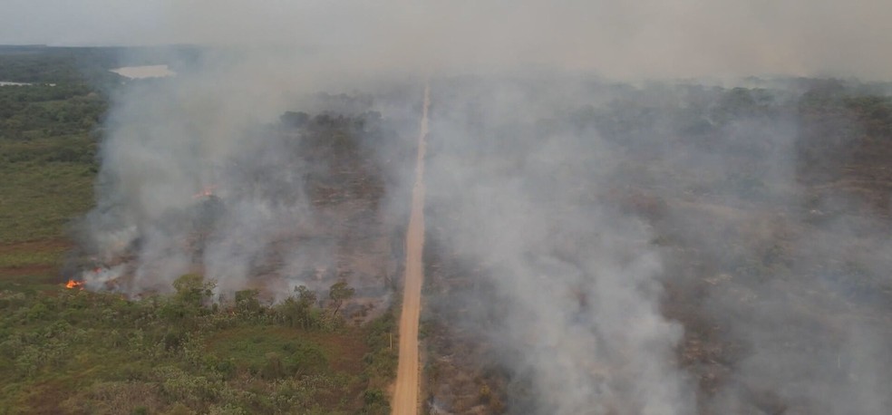 Incêndios no Pantanal atingem rodovia Transpantaneira no Mato Grosso. — Foto: Reprodução/Bom Dia Brasil