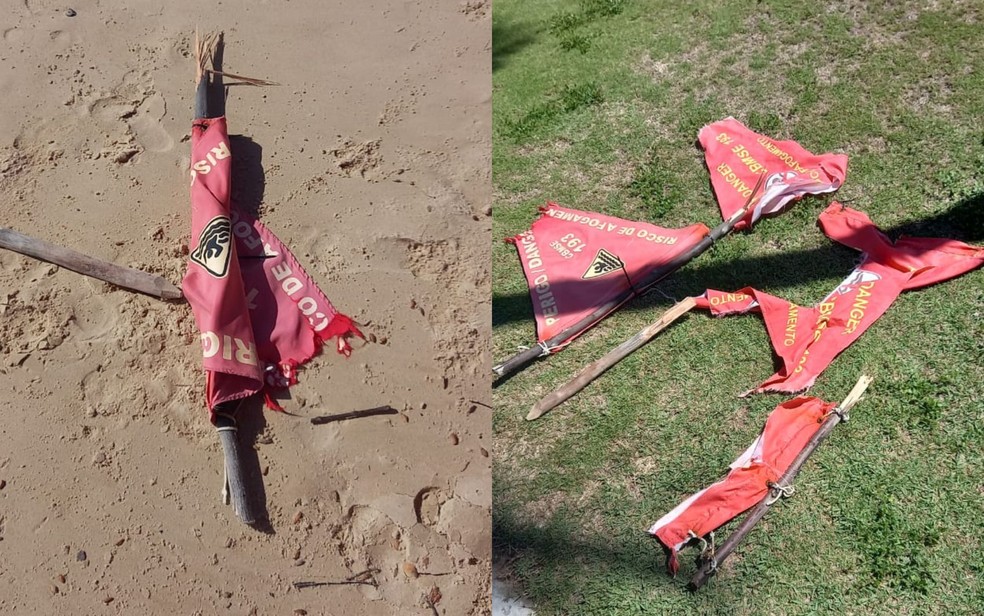 Bandeiras de sinalização do Corpo de Bombeiros são vandalizadas em Aracaju — Foto: Corpo de Bombeiros