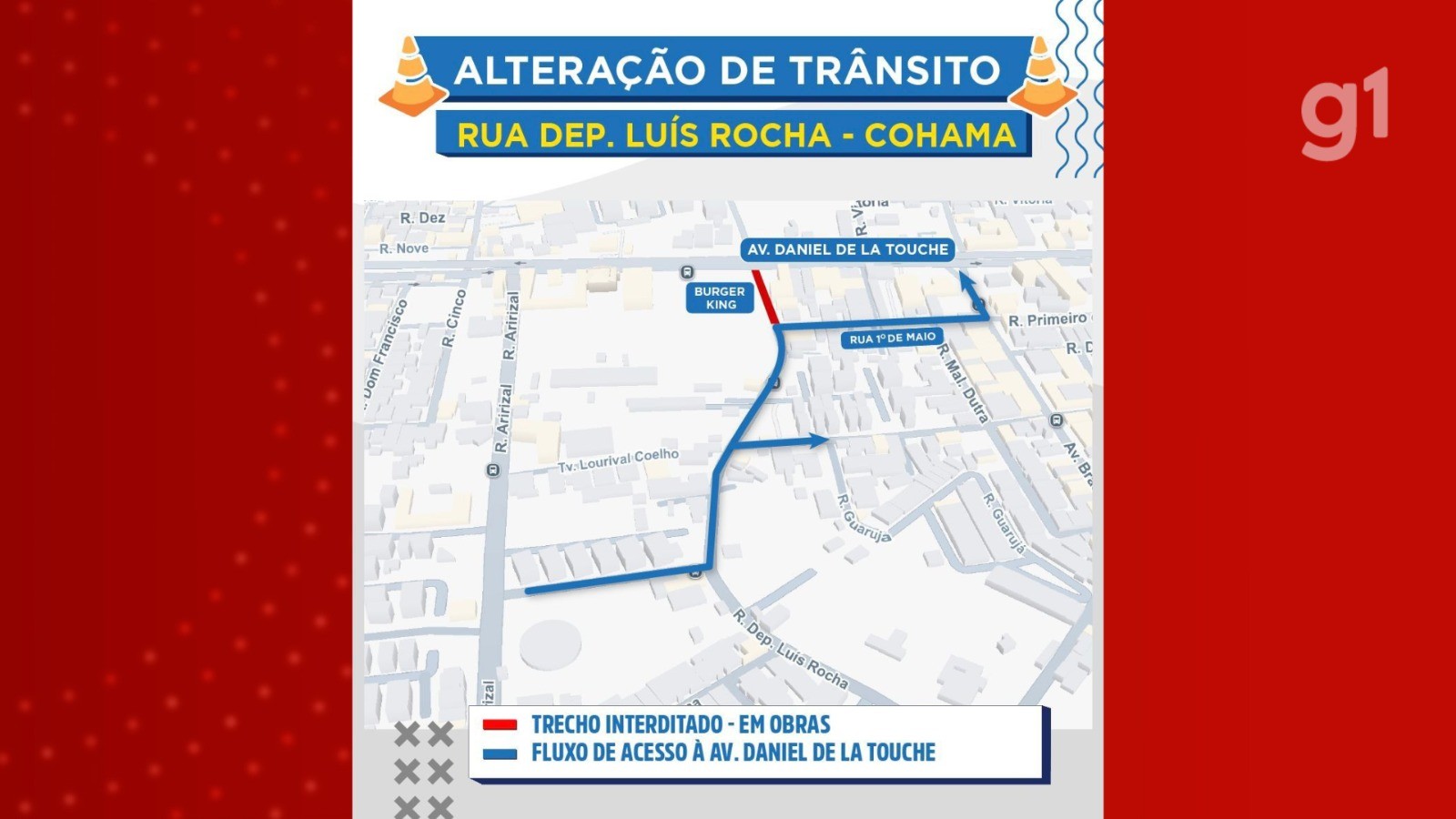 Trecho da Rua Deputado Luís Rocha, no bairro Cohama, é interditado para obras em São Luís; veja como fica