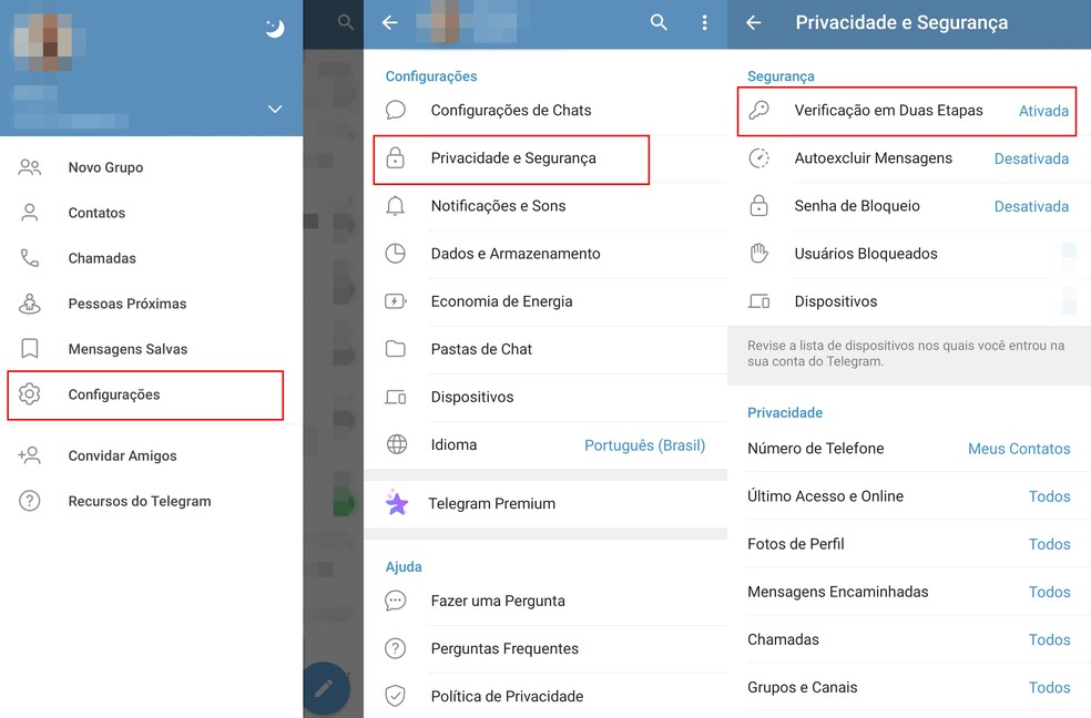 Como ativar autenticação de dois fatores no Telegram — Foto: Reprodução