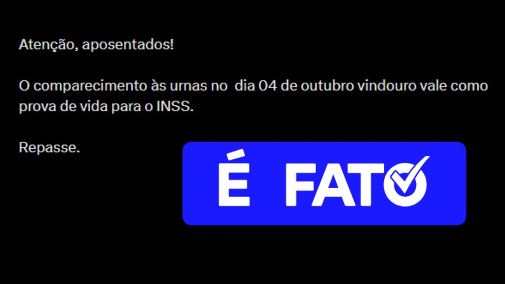 É #FATO: Voto nas eleições de 2026 vale como prova de vida automática — Foto: Reprodução