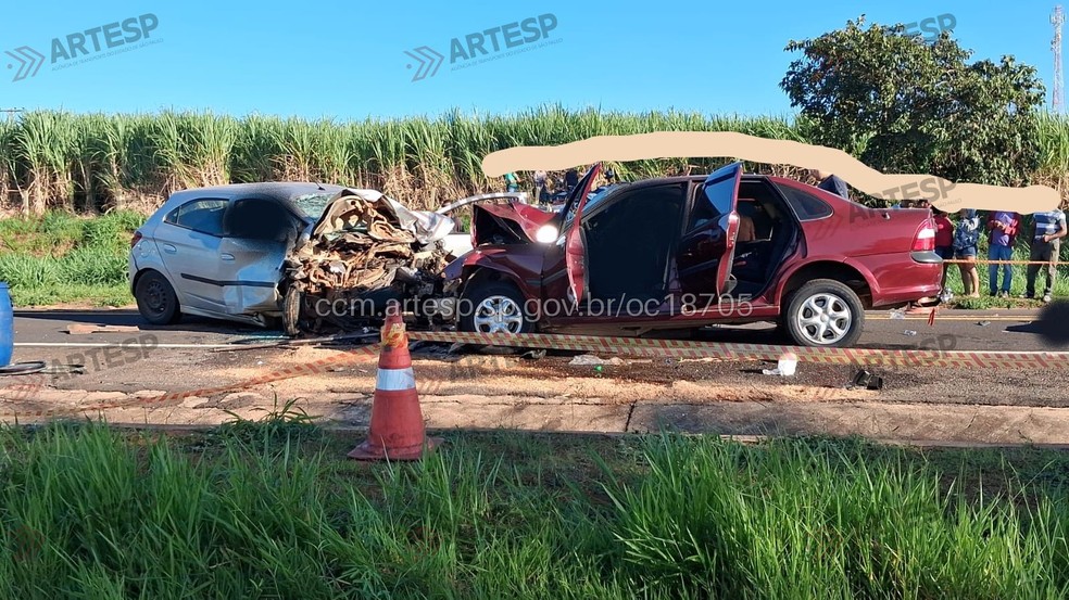 1 de 4
Tr&ecirc;s homens e uma mulher morreram ap&oacute;s acidente em Avanhandava (SP), neste s&aacute;bado (28) &mdash; Foto: Artesp/Divulga&ccedil;&atilde;o