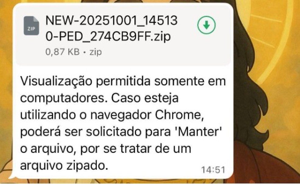 Mensagem no WhatsApp induz vítima a baixar vírus — Foto: Reprodução/Trend Micro