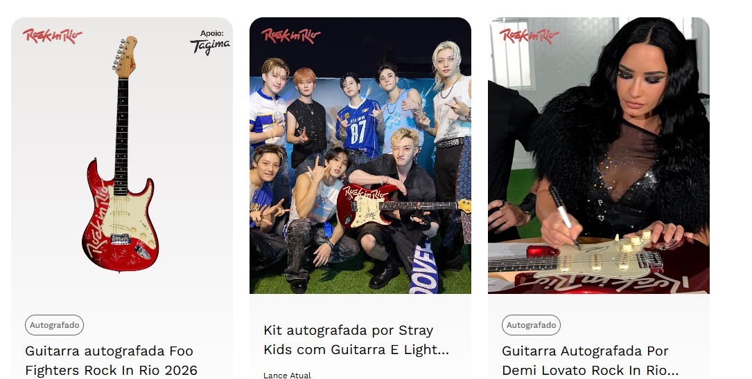 Guitarra autografada pelo Stray Kids por R$ 24 mil, setlist do Péricles por R$ 720: os valores do leilão beneficente pós Rock in Rio 