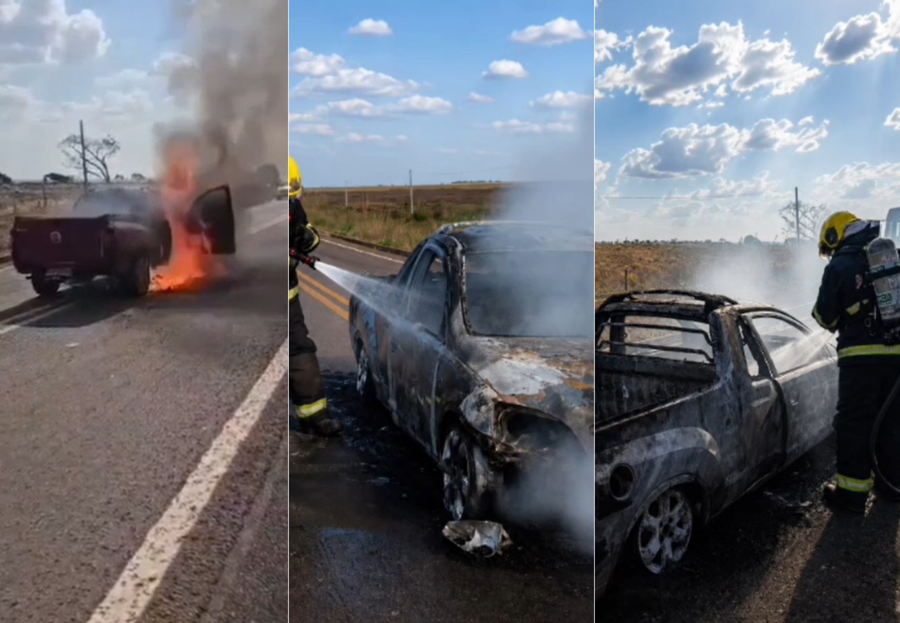 Pai e filha escapam ilesos após carro pegar fogo e ser destruído no TO; VÍDEO