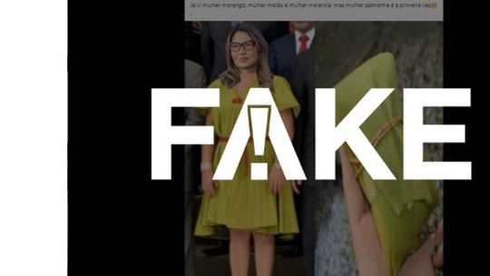 É #FAKE imagem que mostra Janja usando vestido comparado a pamonha