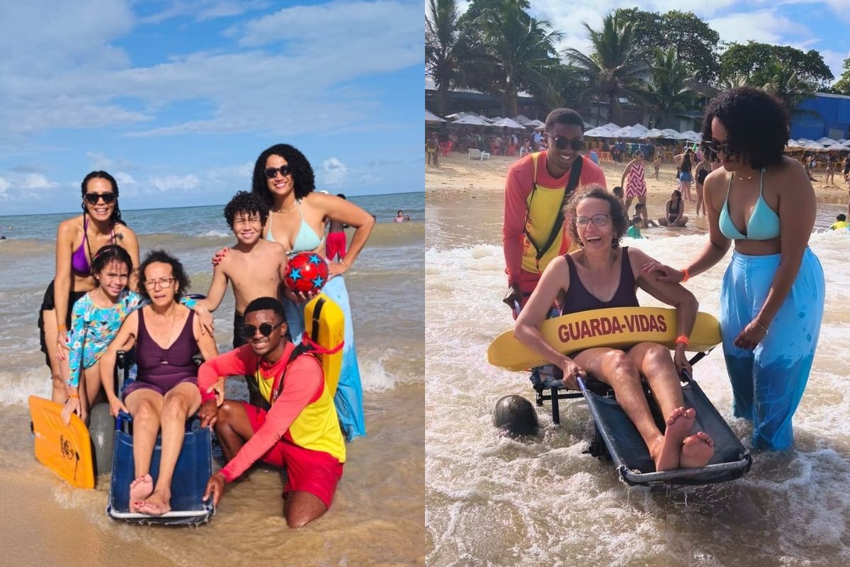 Com 64 anos e Parkinson, mulher anda de avião e realiza sonho de ver o mar com cadeira adaptada