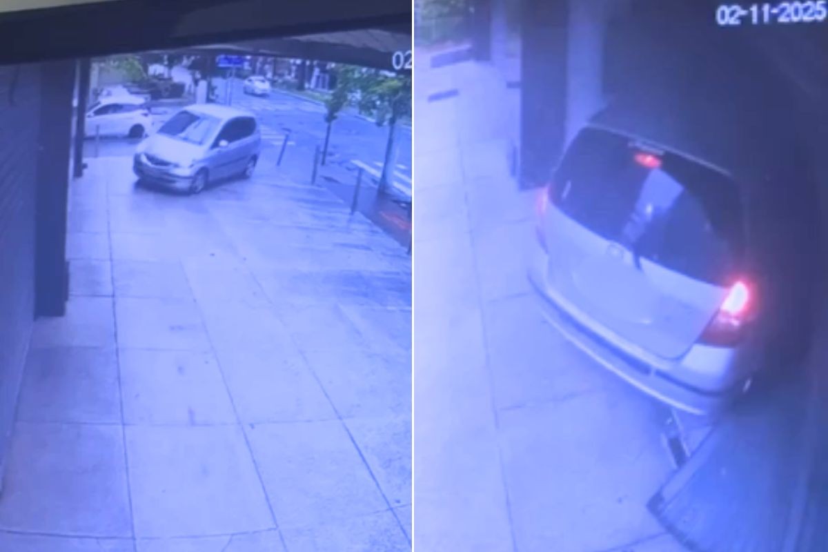 Carro sobe a calçada e invade clínica odontológica no litoral de SP; VÍDEO