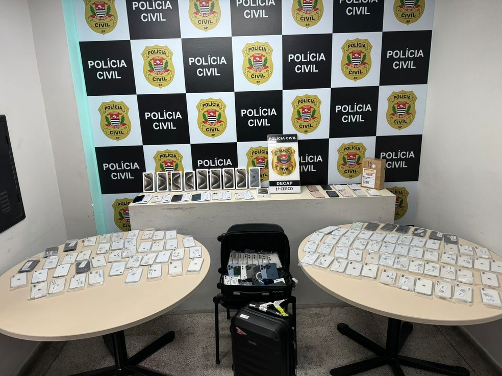 Polícia apreende centenas de celulares roubados em operação no Centro de SP — Foto: Divulgação/Polícia Civil
