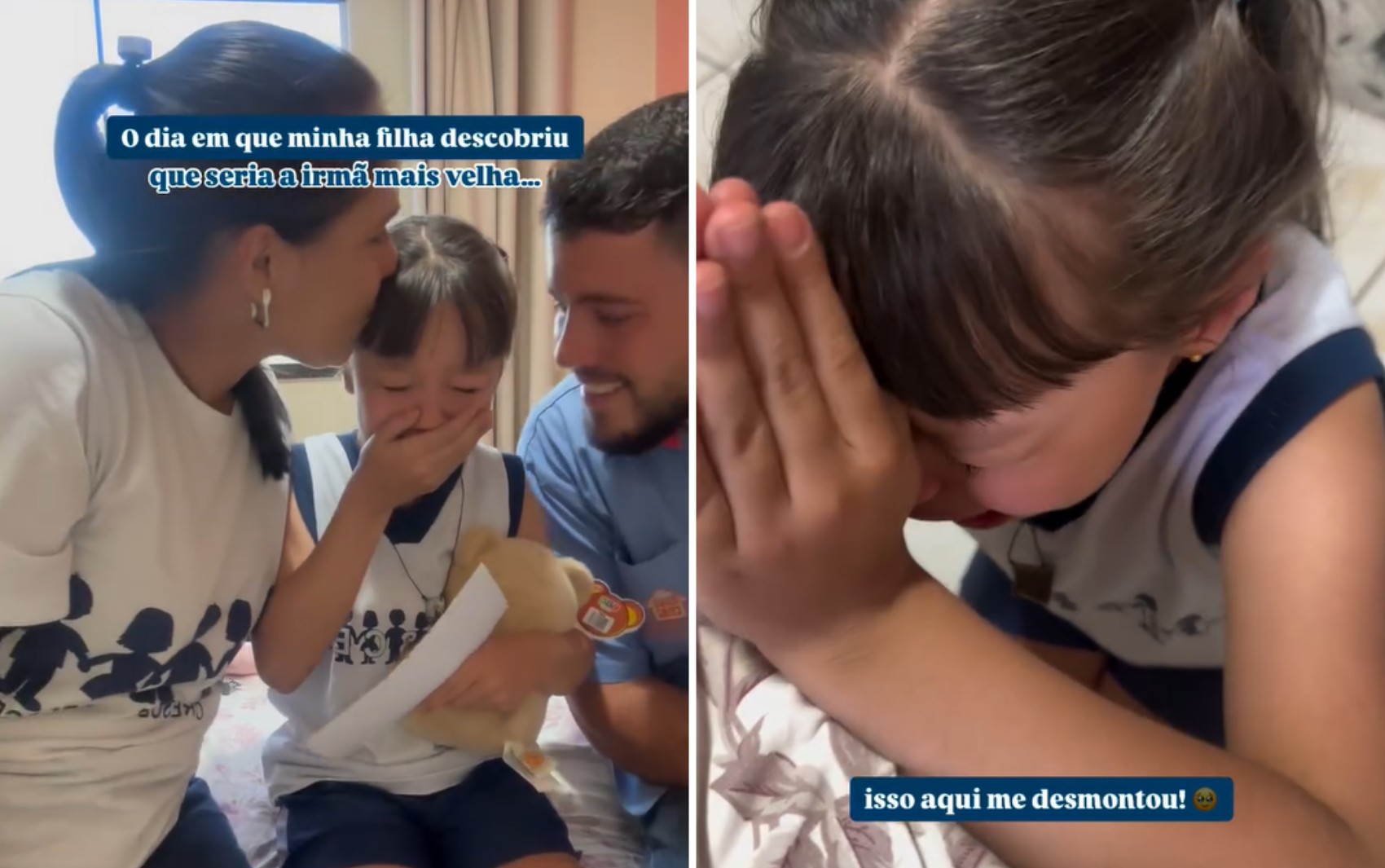 Irmã que fez recém-nascida parar de chorar ao conversar com ela se emocionou ao saber da gravidez; vídeo