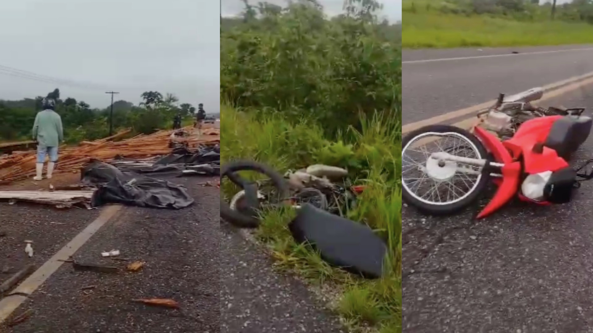 Motociclista morre após caminhão com madeira tombar em rodovia no PA; VÍDEO