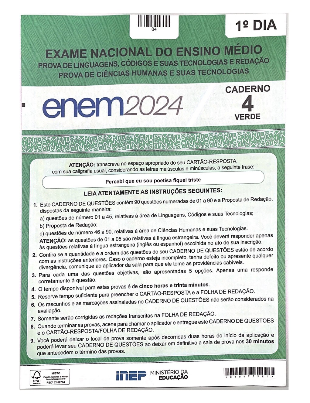 Questões do Enem 2024 - 1º dia: baixe o caderno com a prova de ciências humanas, linguagens e redação