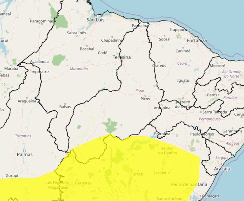 Vinte cidades do Sul do Piauí têm alerta de queda de temperatura de até 5 ºC — Foto: Reprodução/Inmet