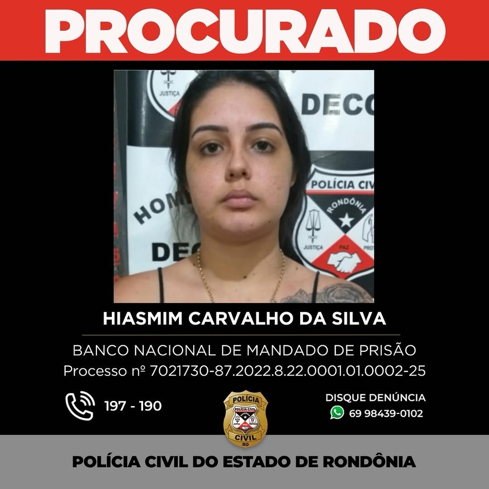 Hiasmim Carvalho, procurada pela Polícia Civil — Foto: Polícia Civil/Divulgação