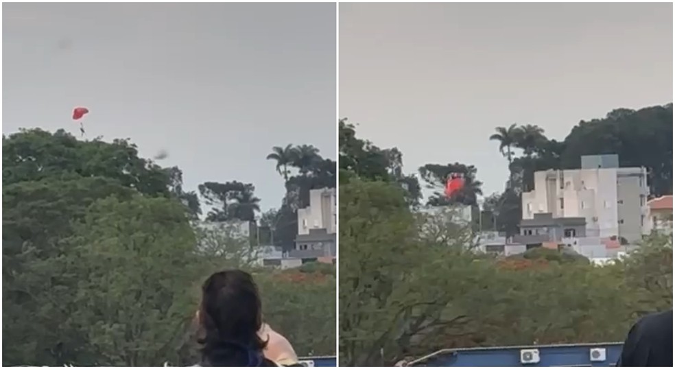 Vídeo mostra quando paraquedista despenca do céu em Boituva (SP) — Foto: Reprodução