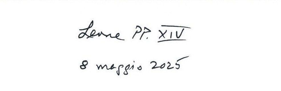 Assinatura do papa Leão XIV divulgada pelo Vaticano neste sábado (8) — Foto: Reprodução