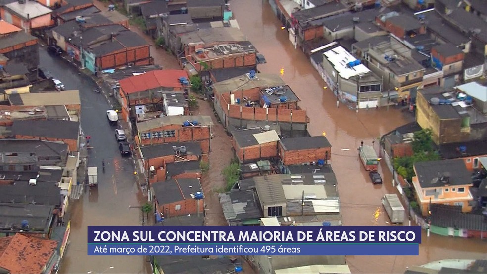 Bairros da Zona Sul da capital paulista concentram maioria das áreas de risco mapeadas pela Prefeitura de SP — Foto: Reprodução/TV Globo