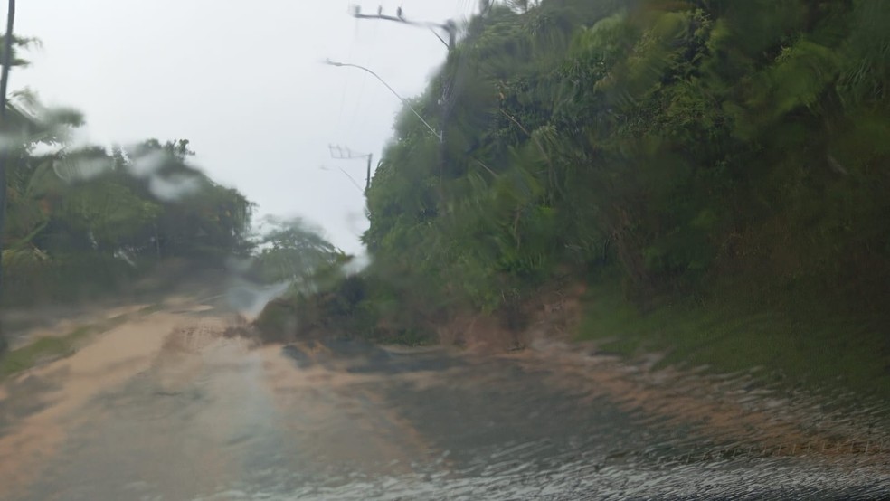 um deslizamento de terra bloqueou a via chamada Caminho de Cabeçudas — Foto: Prefeitura de Itajaí/Divulgação