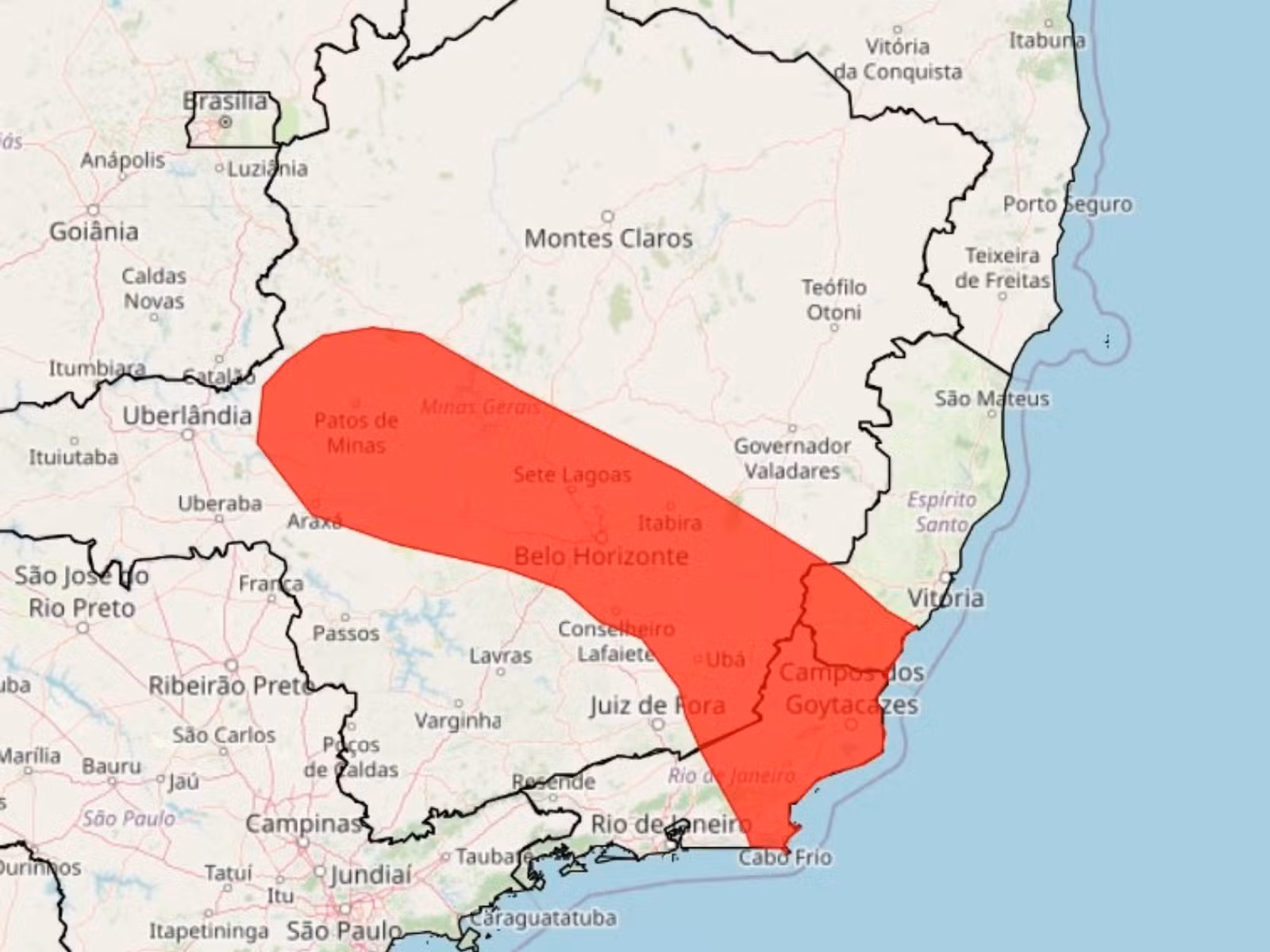 INMET emite alerta vermelho de ‘grande perigo’ para 21 cidades do Leste de MG