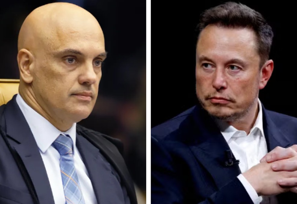 Alexandre de Moraes e Elon Musk — Foto: Rosinei Coutinho/SCO/STF e REUTERS/Gonzalo Fuentes