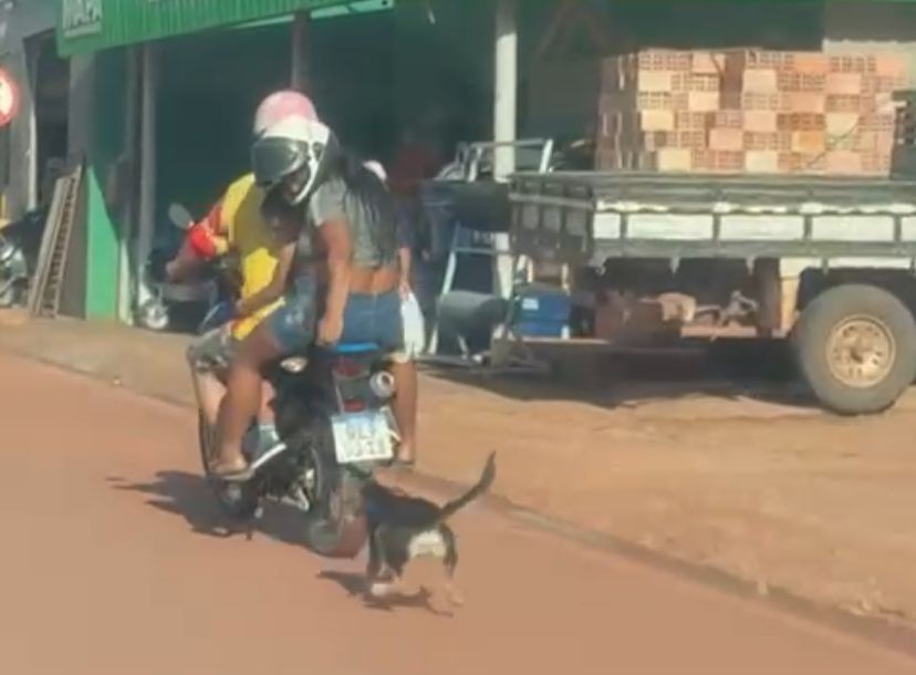Vídeo mostra casal em moto arrastando cachorro no bairro Área Verde, em Santarém