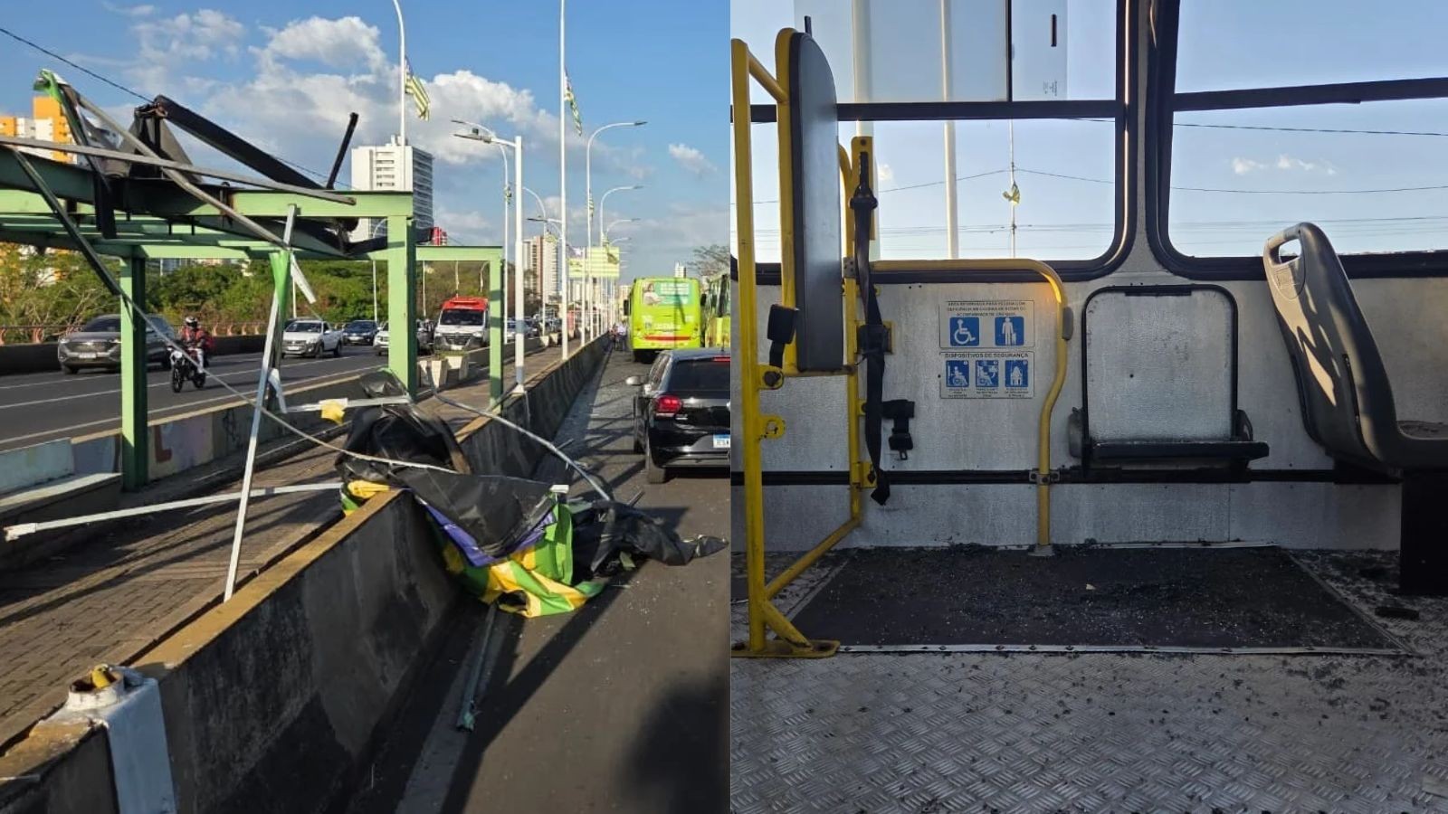 Estrutura cai sobre ônibus em ponte e deixa duas pessoas gravemente feridas em Teresina