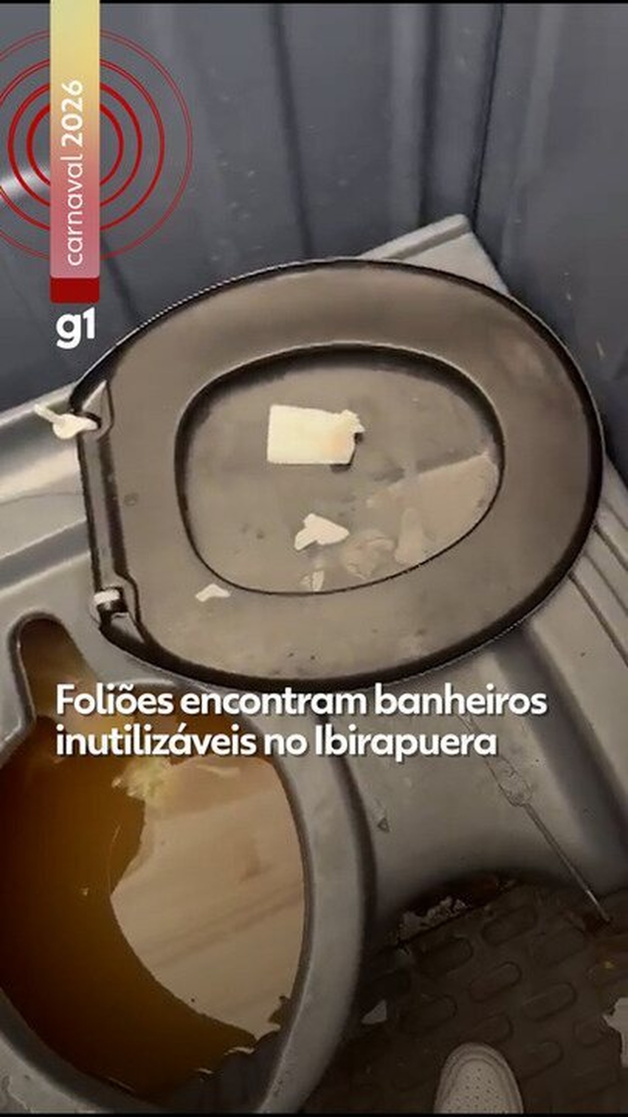 Foliões reclamam de cheiro de urina e banheiros químicos inutilizáveis no Ibirapuera