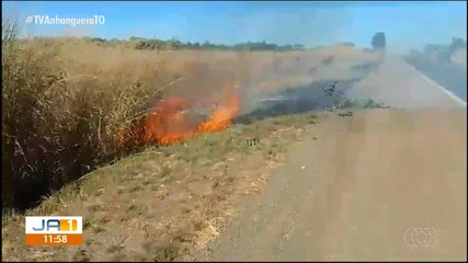 Queimada às margens da rodovia Bélem-Brasília prejudica a visibilidade de motoristas