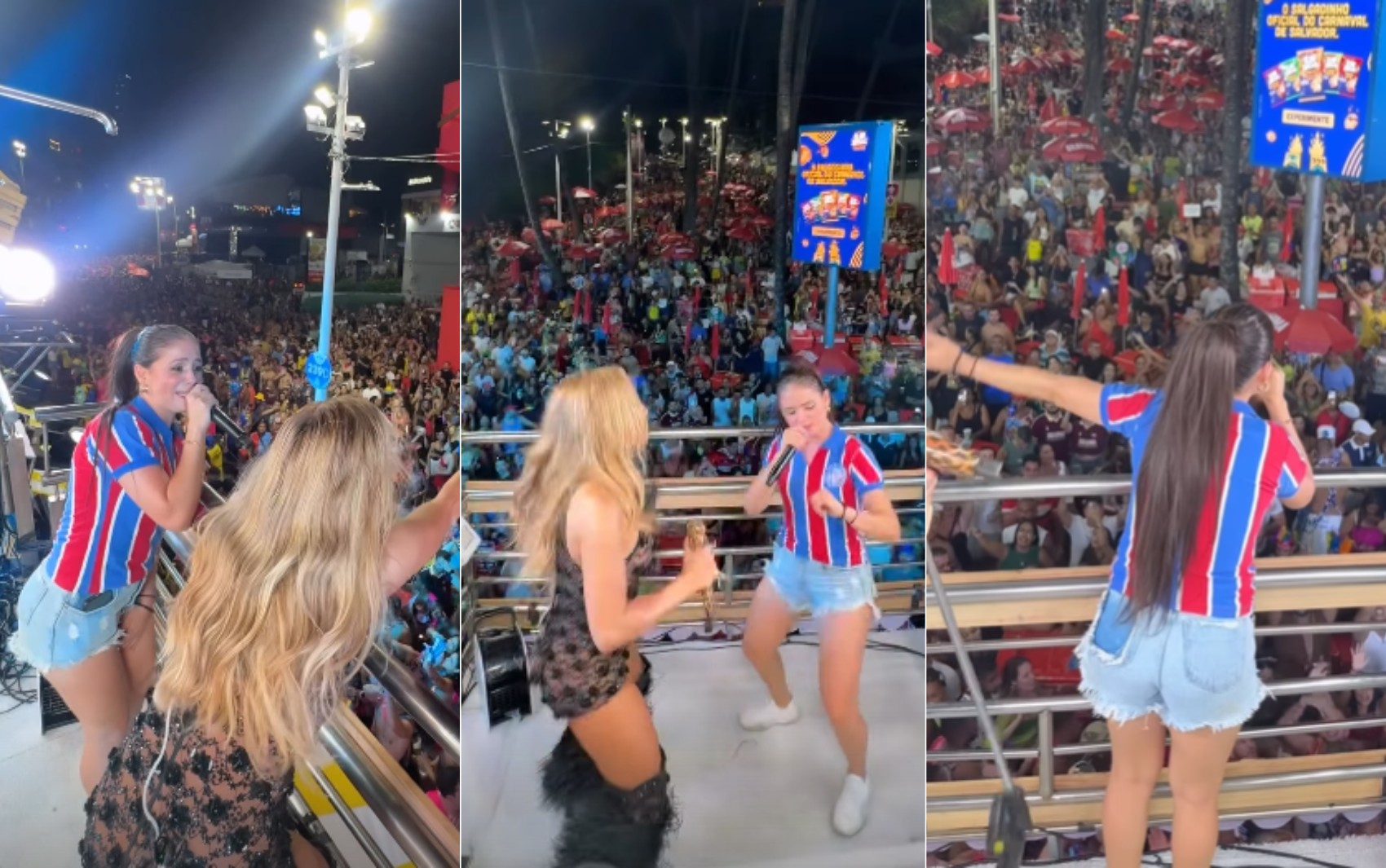 Cantora que viralizou nas redes sociais por puxar trio elétrico vazio canta para multidão com Claudia Leitte