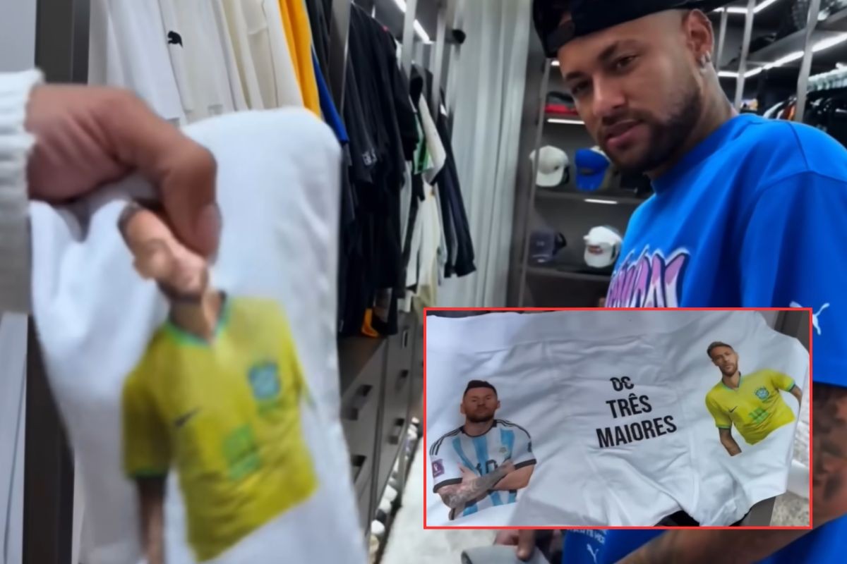 Neymar mostra foto com Messi em cueca e frase: 'Os três maiores'; VÍDEO