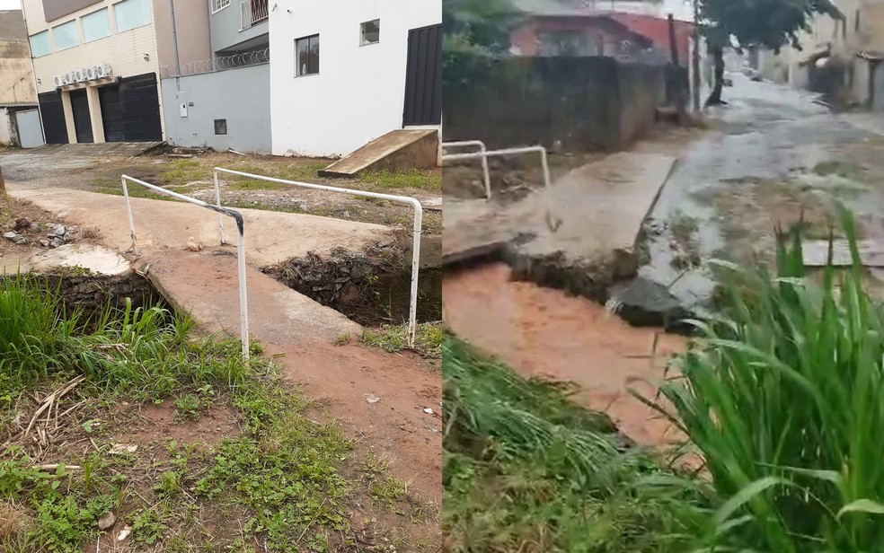 Veja antes e depois de ponte onde homem caiu e foi arrastado pela água da chuva em Perdões, MG — Foto: Defesa Civil e Corpo de Bombeiros