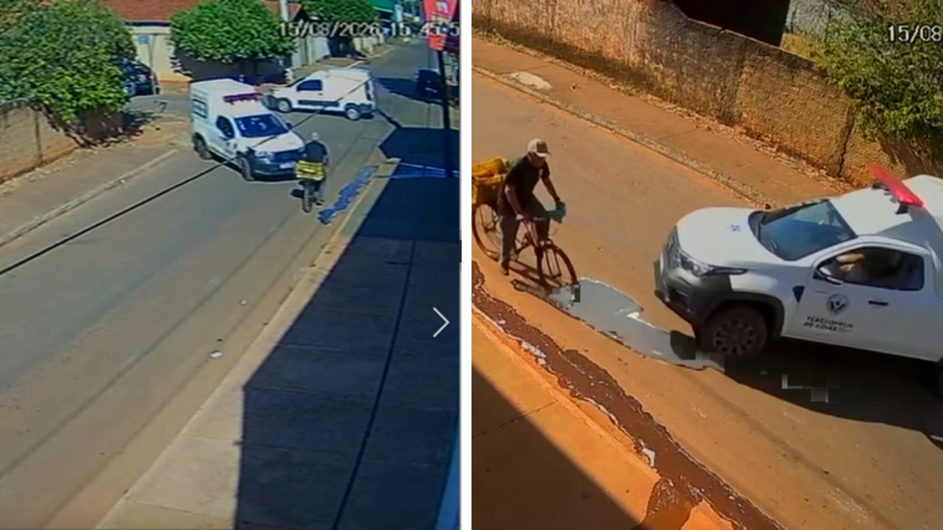Ambulância é atingida por van em cruzamento e atropela ciclista, que sai andando; vídeo