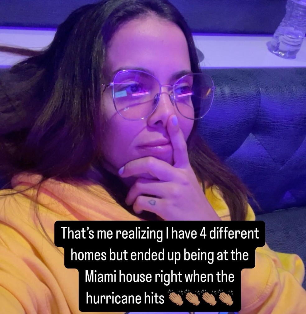 Em Miami, Anitta reage à chegada do furacão Milton na Flórida — Foto: Reprodução/Instagram/Anitta